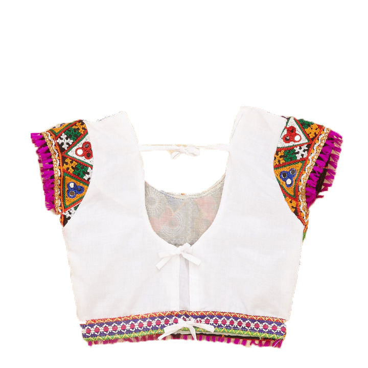 Kutchi Embroidered Cotton Chaniya Choli Set For Girls (CC-KDR) - White