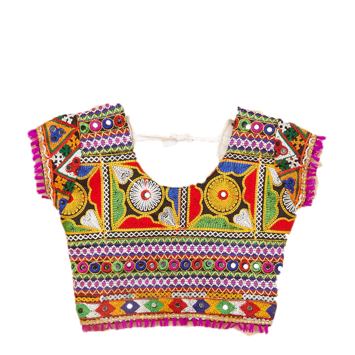 Kutchi Embroidered Cotton Chaniya Choli Set For Girls (CC-KDR) - White