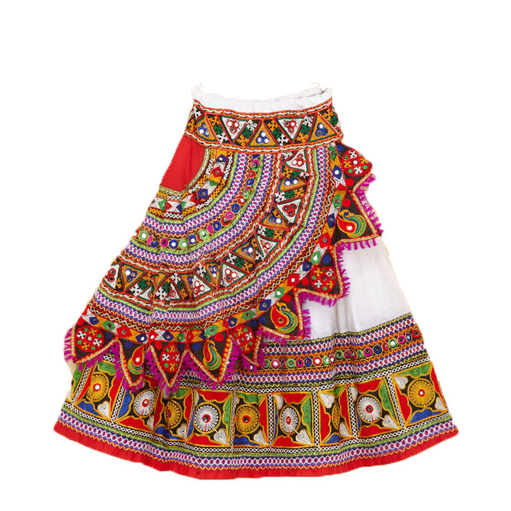 Kutchi Embroidered Cotton Chaniya Choli Set For Girls (CC-KDR) - White