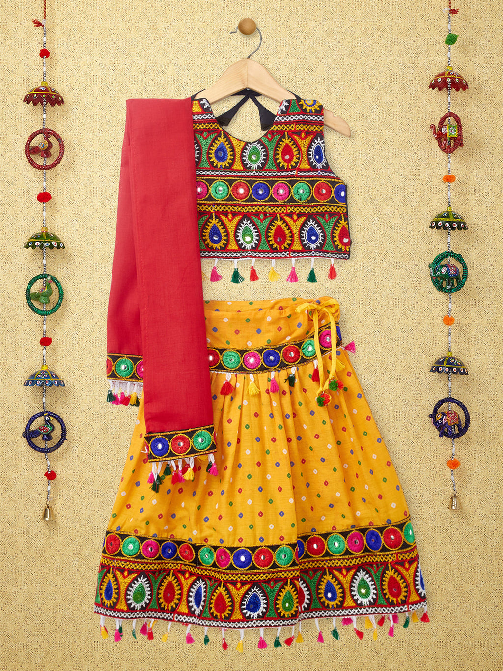 Banjara India Kutchi Emboidered Black Girls Chaniya Choli with Dupatta (CC-POP) - Mango