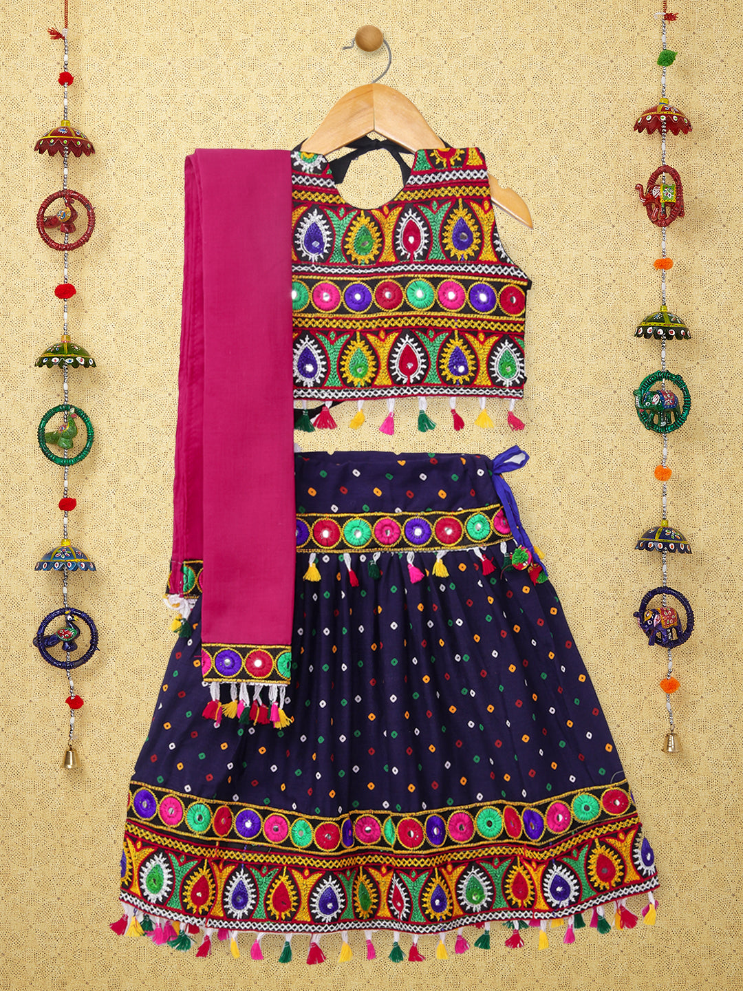 Banjara India Kutchi Embroidered Black Girls Chaniya Choli with Dupatta  (CC-POP) - Navy