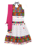 Banjara India Kutchi Emboidered Black Girls Chaniya Choli with Dupatta (CC-POP) - White