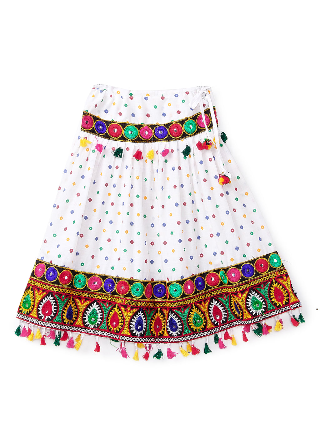 Banjara India Kutchi Emboidered Black Girls Chaniya Choli with Dupatta (CC-POP) - White