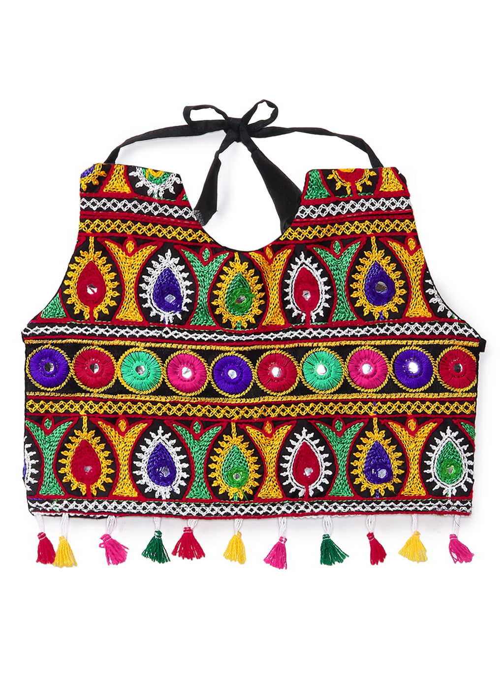 Banjara India Kutchi Emboidered Black Girls Chaniya Choli with Dupatta (CC-POP) - White
