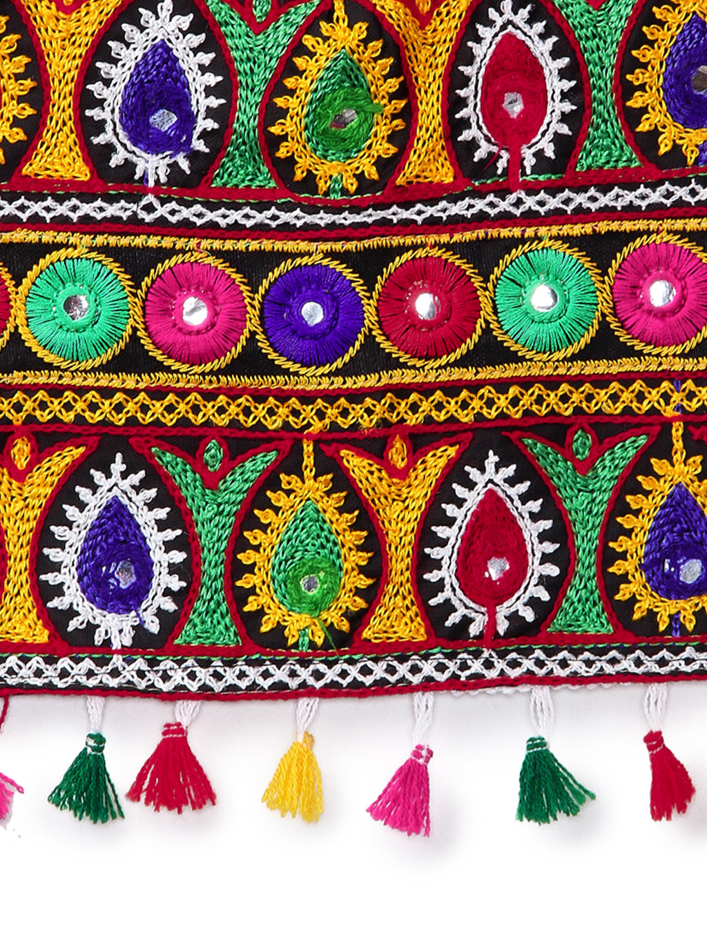 Banjara India Kutchi Emboidered Black Girls Chaniya Choli with Dupatta (CC-POP) - White