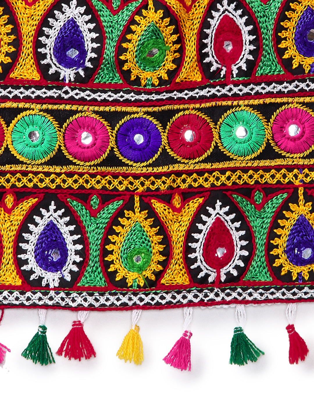 Banjara India Kutchi Emboidered Black Girls Chaniya Choli with Dupatta (CC-POP) - White