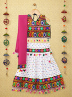 Banjara India Kutchi Emboidered Black Girls Chaniya Choli with Dupatta (CC-POP) - White
