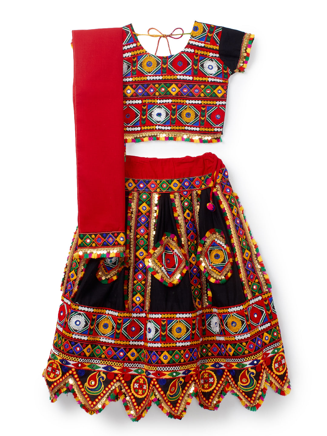 Banjara India Kutchi Emboidered Black Girls Chaniya Choli with Dupatta (CC-PTW) - Black