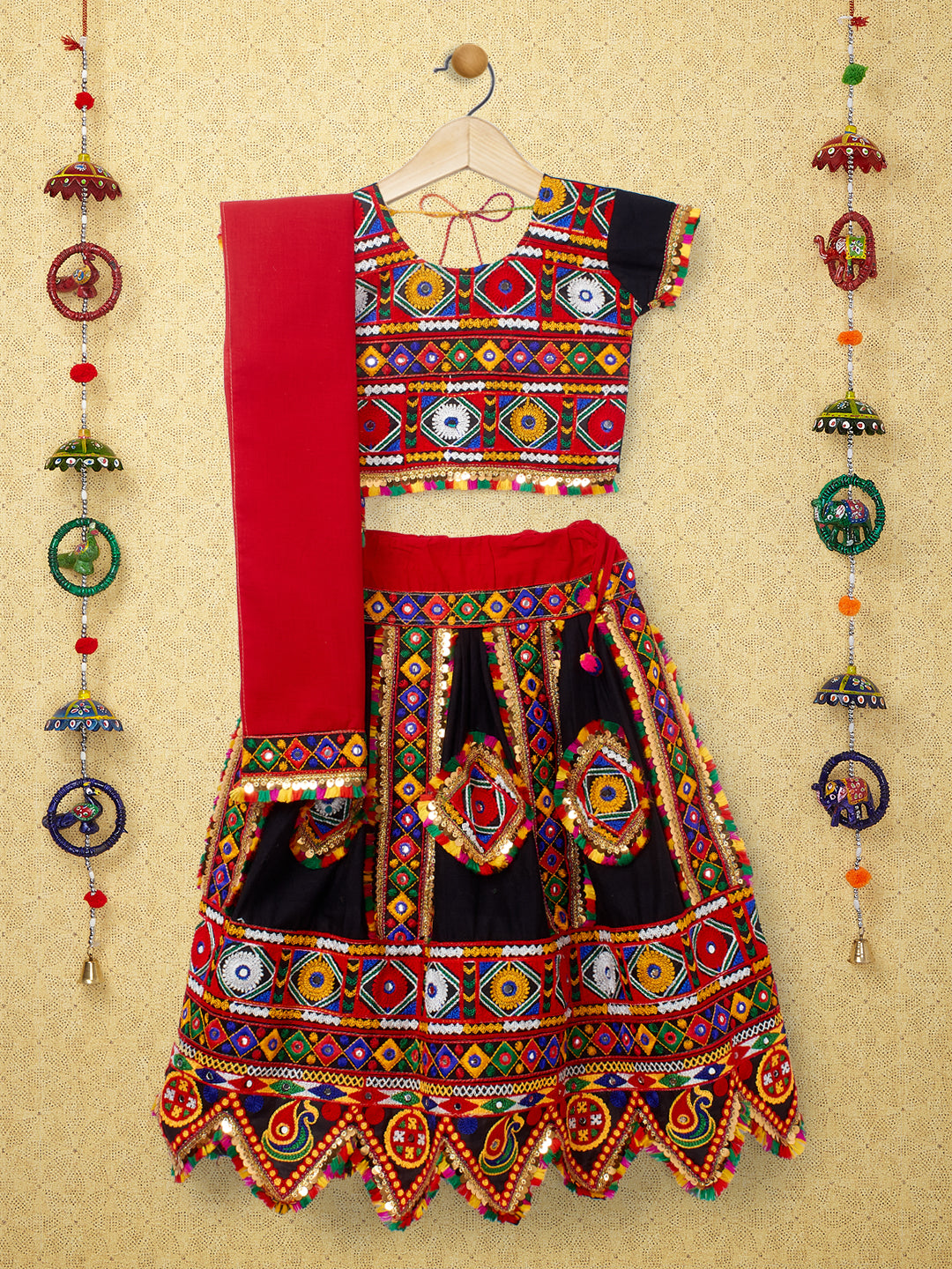 Banjara India Kutchi Emboidered Black Girls Chaniya Choli with Dupatta (CC-PTW) - Black