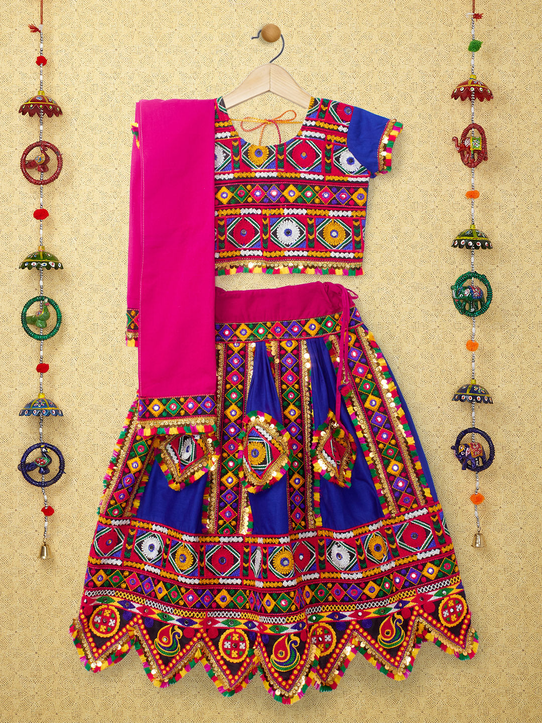 Banjara India Kutchi Emboidered Blue Girls Chaniya Choli with Dupatta (CC-PTW) - Blue