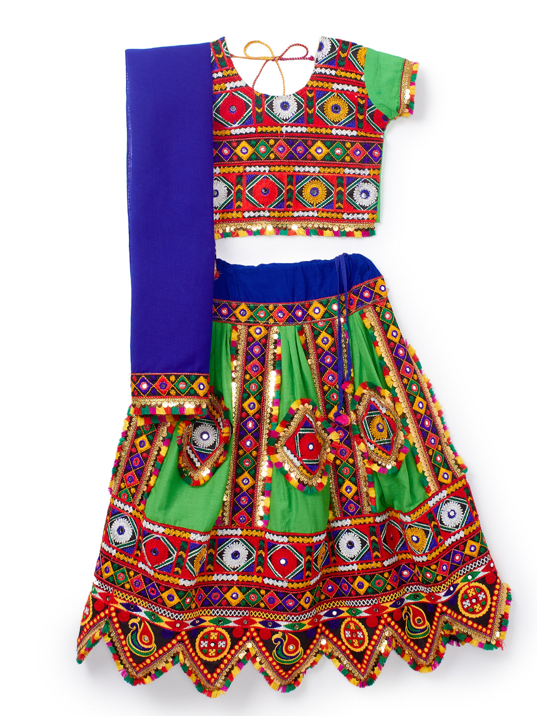 Banjara India Kutchi Embroidered Girls Chaniya Choli with Dupatta (CC-PTW) - GREEN