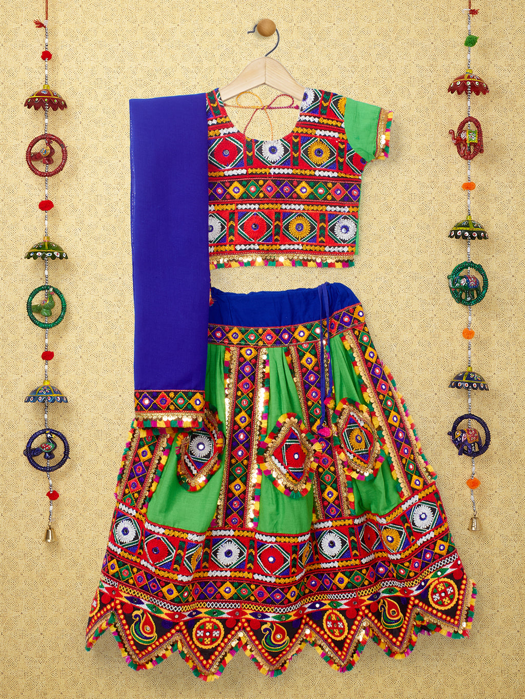Banjara India Kutchi Embroidered Girls Chaniya Choli with Dupatta (CC-PTW) - GREEN