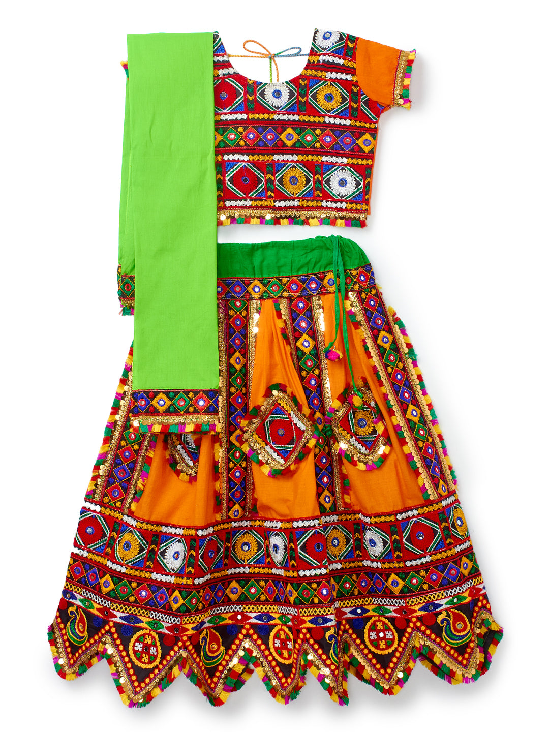 Banjara India Kutchi Emboidered Blue Girls Chaniya Choli with Dupatta (CC-PTW) - Orange