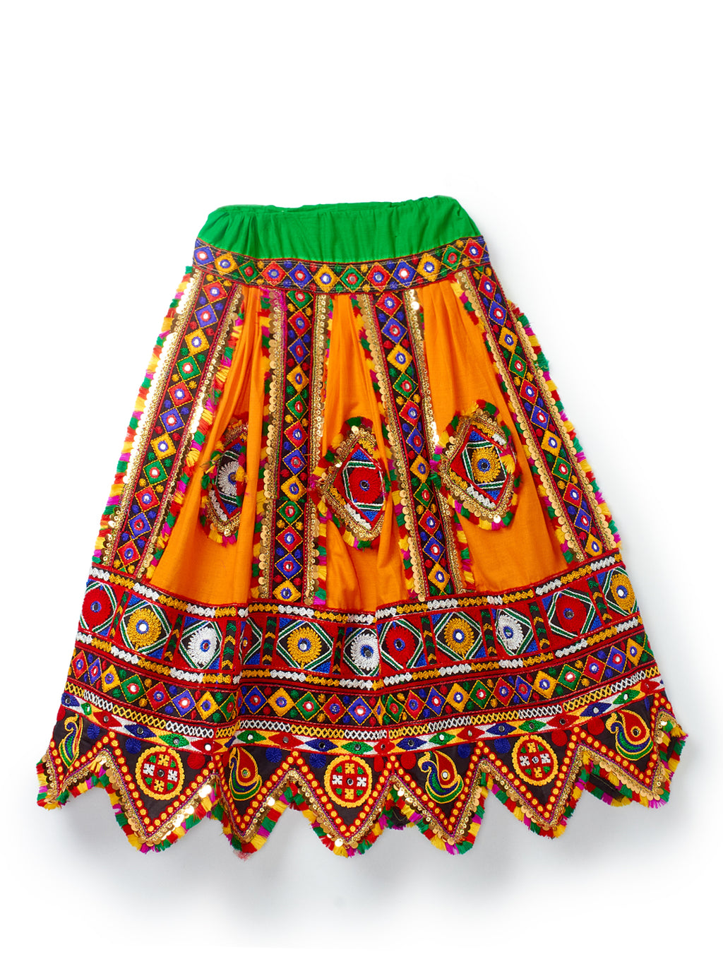 Banjara India Kutchi Emboidered Blue Girls Chaniya Choli with Dupatta (CC-PTW) - Orange