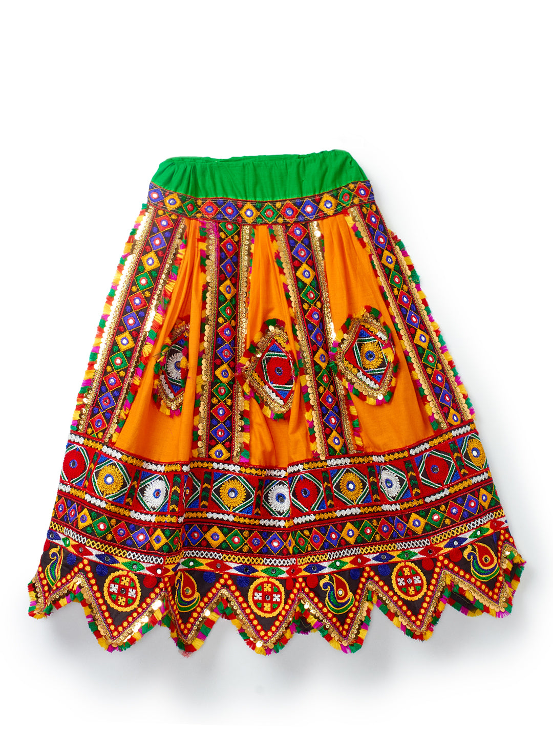 Banjara India Kutchi Emboidered Blue Girls Chaniya Choli with Dupatta (CC-PTW) - Orange