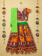 Banjara India Kutchi Emboidered Blue Girls Chaniya Choli with Dupatta (CC-PTW) - Orange