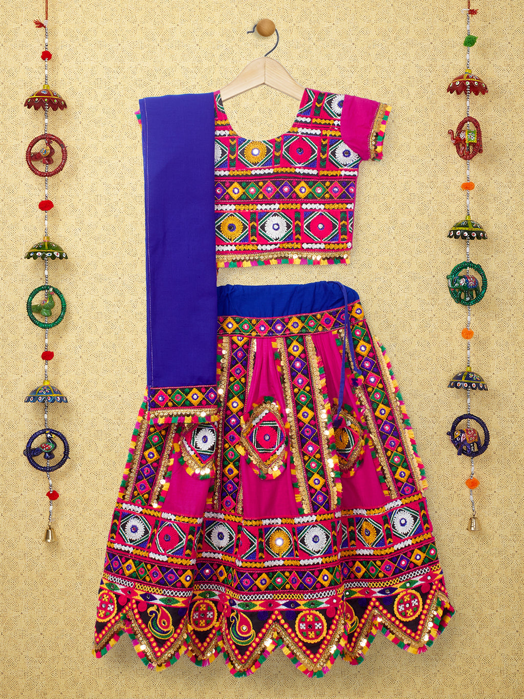 Banjara India Kutchi Emboidered Blue Girls Chaniya Choli with Dupatta (CC-PTW) - Pink