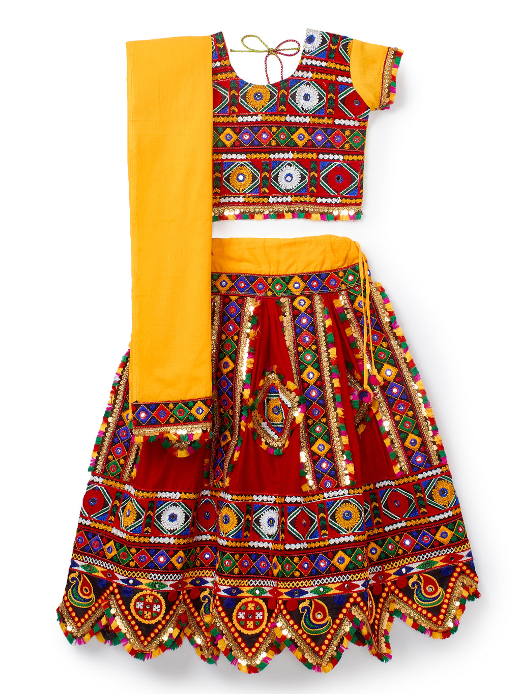 Banjara India Kutchi Emboidered Black Girls Chaniya Choli with Dupatta (CC-PTW) - Red
