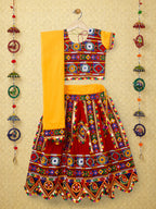 Banjara India Kutchi Emboidered Black Girls Chaniya Choli with Dupatta (CC-PTW) - Red