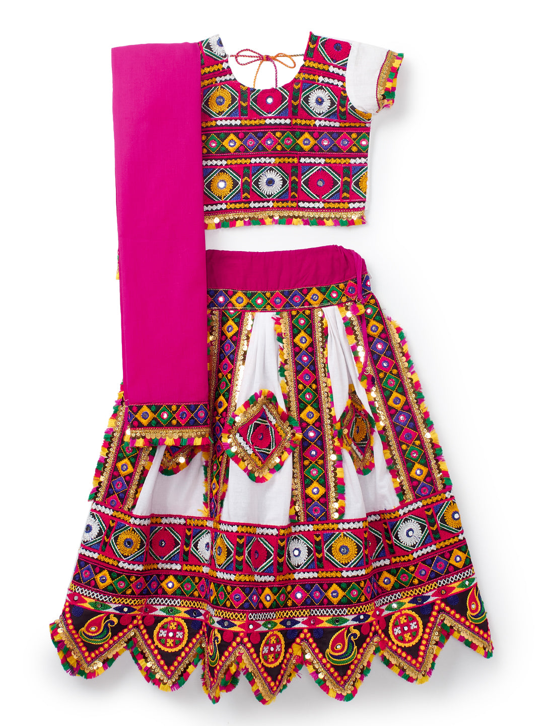 Banjara India Kutchi Emboidered Black Girls Chaniya Choli with Dupatta (CC-PTW) - White