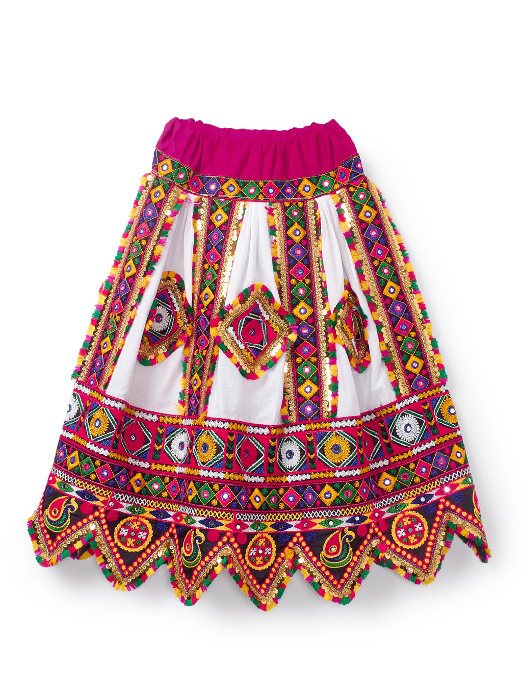 Banjara India Kutchi Emboidered Black Girls Chaniya Choli with Dupatta (CC-PTW) - White