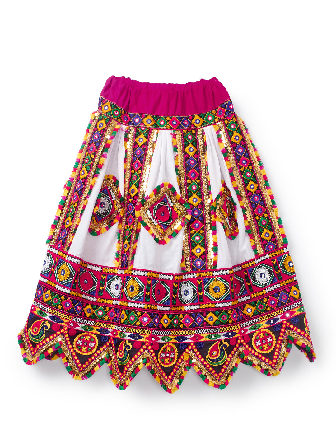 Banjara India Kutchi Emboidered Black Girls Chaniya Choli with Dupatta (CC-PTW) - White