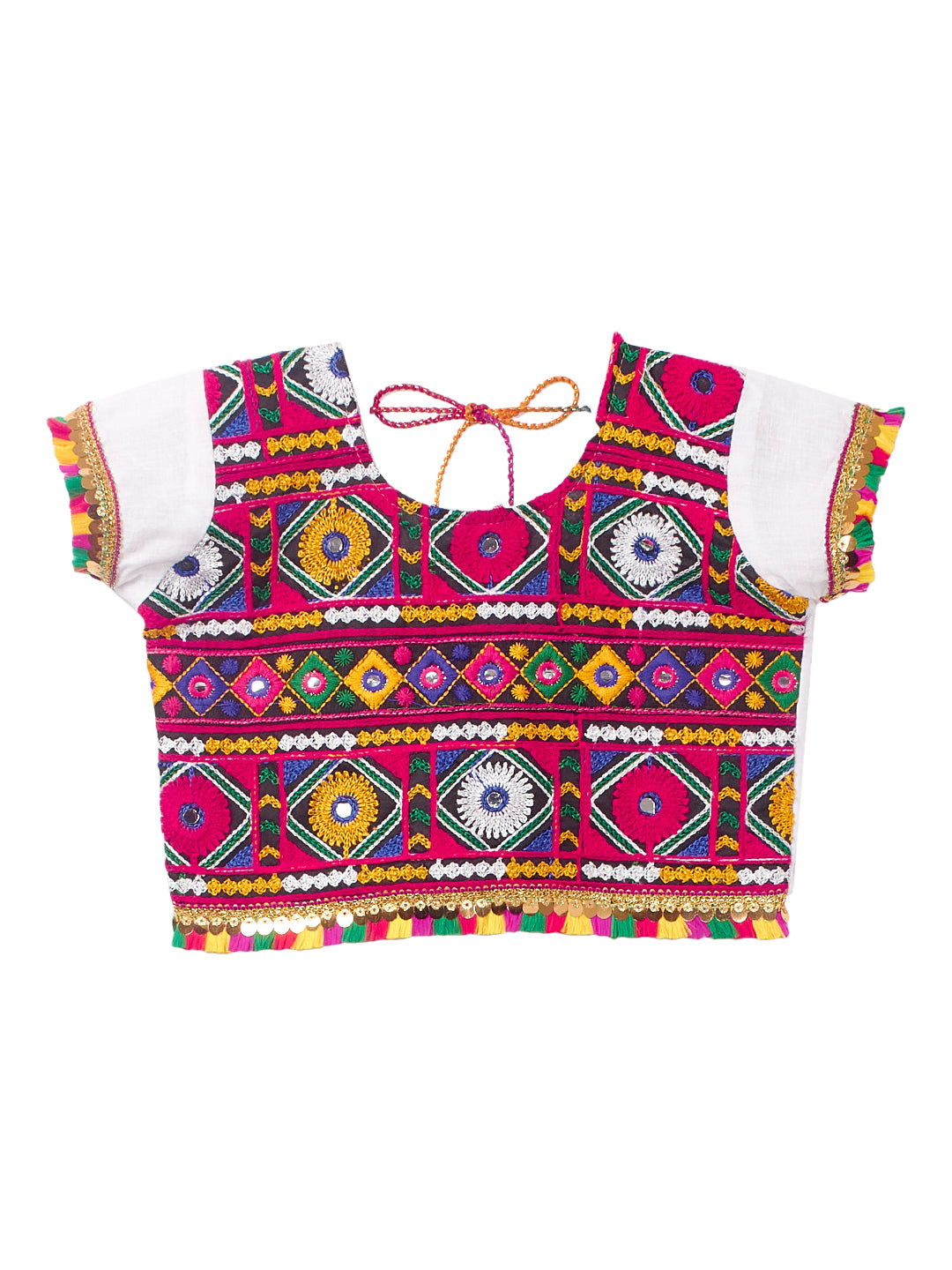 Banjara India Kutchi Emboidered Black Girls Chaniya Choli with Dupatta (CC-PTW) - White