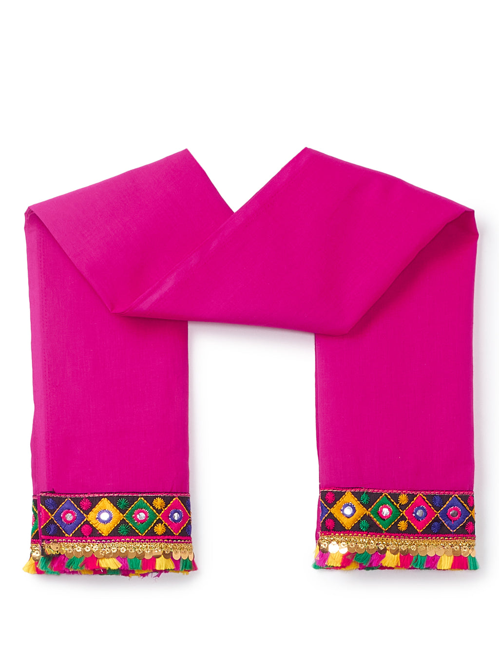 Banjara India Kutchi Emboidered Black Girls Chaniya Choli with Dupatta (CC-PTW) - White