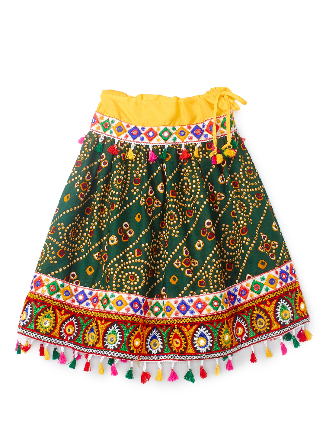 Banjara India Kutchi Emboidered Black Girls Chaniya Choli with Dupatta (CC-RJS) - Green
