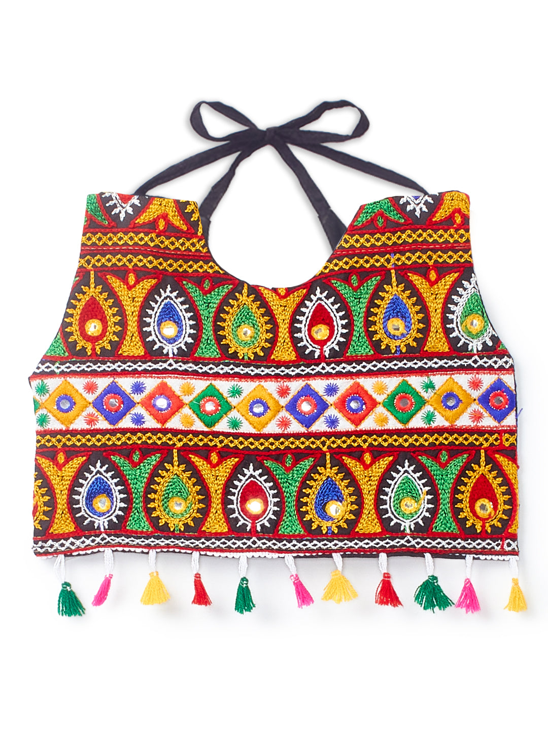 Banjara India Kutchi Emboidered Black Girls Chaniya Choli with Dupatta (CC-RJS) - Green