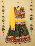 Banjara India Kutchi Emboidered Black Girls Chaniya Choli with Dupatta (CC-RJS) - Green