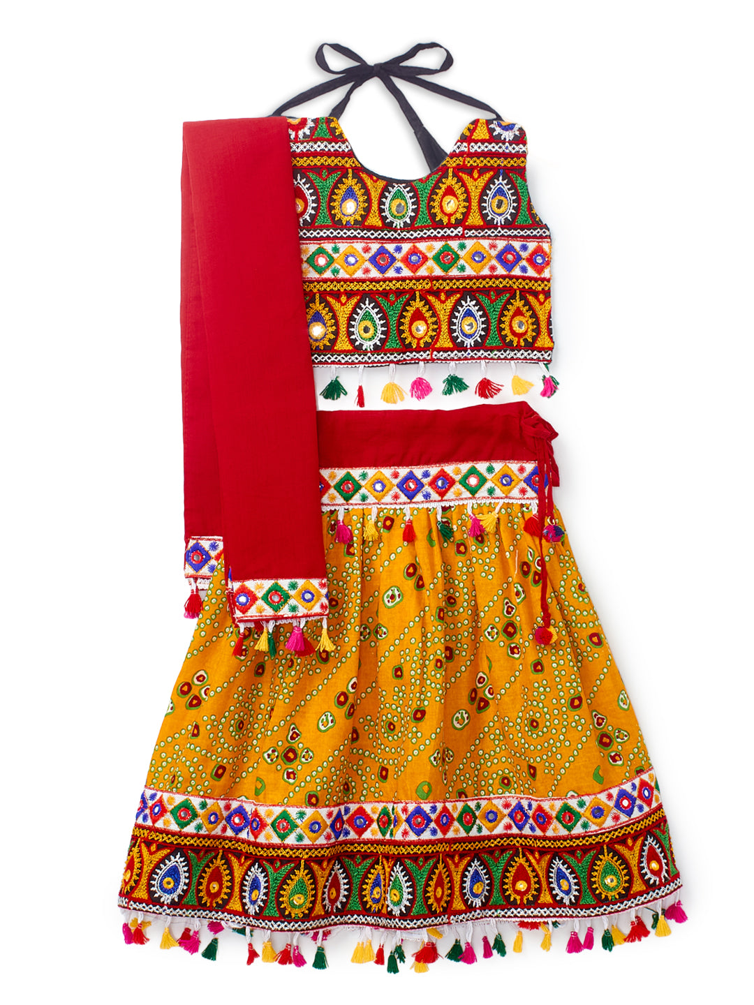 Banjara India Kutchi Emboidered Black Girls Chaniya Choli with Dupatta (CC-RJS) - Yellow
