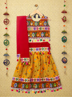 Banjara India Kutchi Emboidered Black Girls Chaniya Choli with Dupatta (CC-RJS) - Yellow
