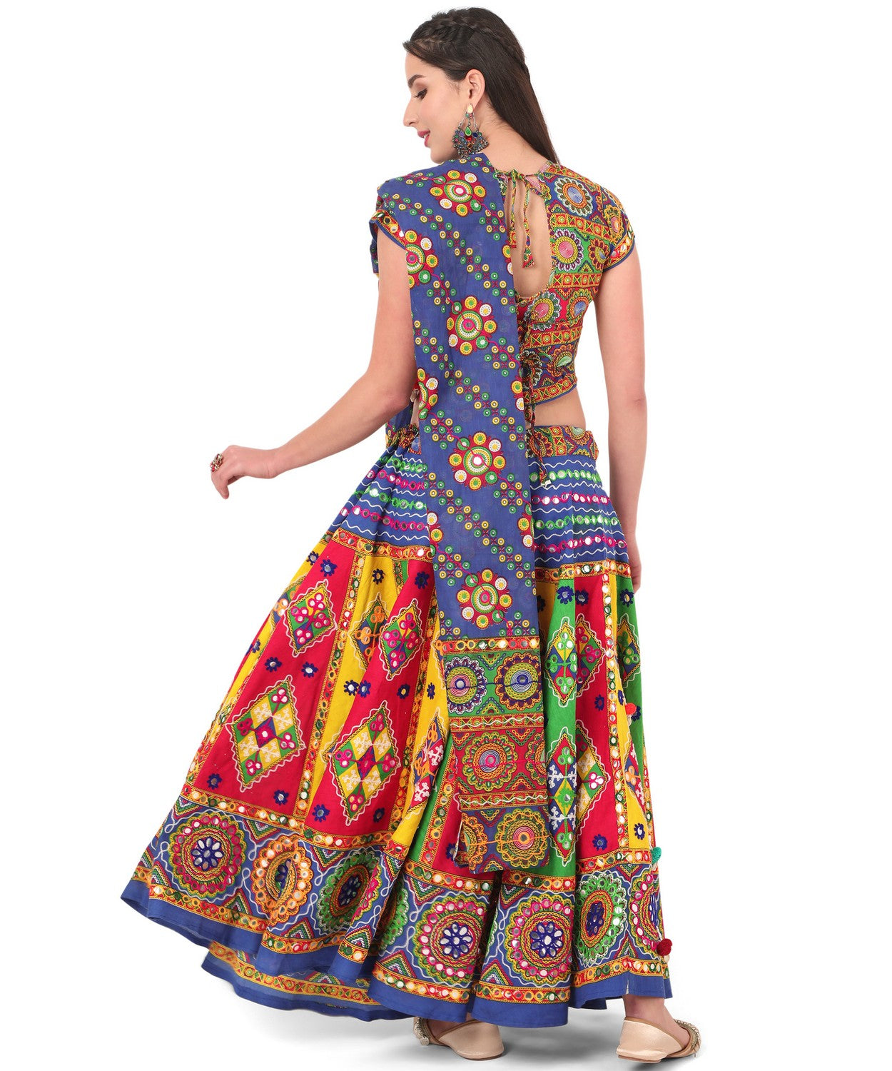 Banjara India Cotton Long Flair Aari Embroidery Kutch Work (Lehenga Choli) Chaniya Choli Set with Dupatta-SuperKaju-02
