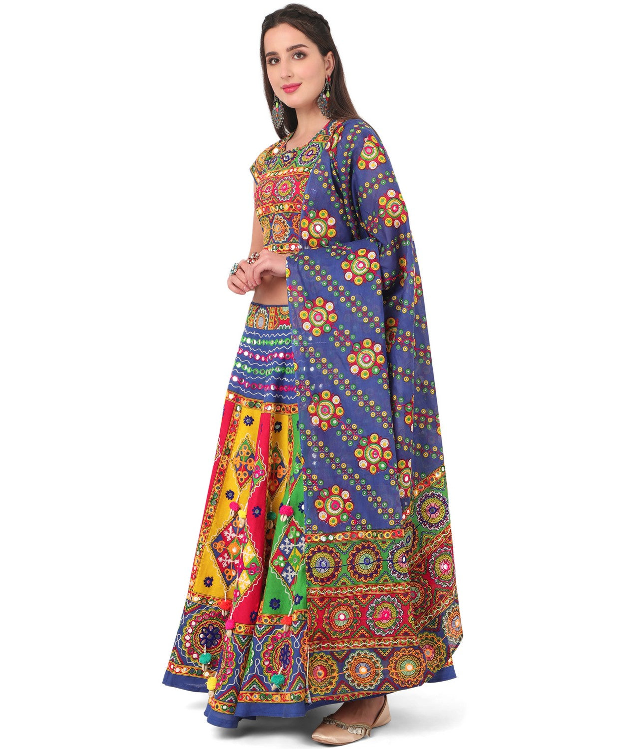 Banjara India Cotton Long Flair Aari Embroidery Kutch Work (Lehenga Choli) Chaniya Choli Set with Dupatta-SuperKaju-02