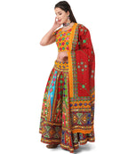 Banjara India Cotton Long Flair Aari Embroidery Kutch Work (Lehenga Choli) Chaniya Choli Set with Dupatta-Temple-01