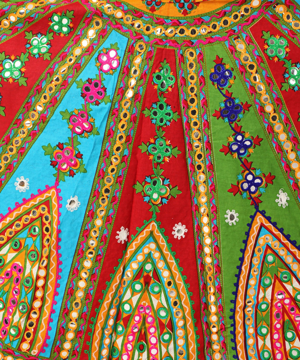 Banjara India Cotton Long Flair Aari Embroidery Kutch Work (Lehenga Choli) Chaniya Choli Set with Dupatta-Temple-01