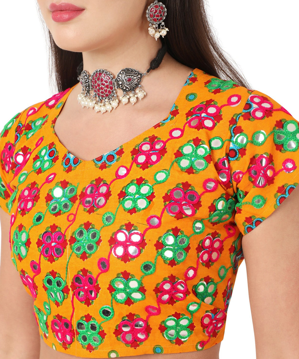 Banjara India Cotton Long Flair Aari Embroidery Kutch Work (Lehenga Choli) Chaniya Choli Set with Dupatta-Temple-01
