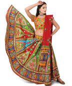 Banjara India Cotton Long Flair Aari Embroidery Kutch Work (Lehenga Choli) Chaniya Choli Set with Dupatta-Temple-01