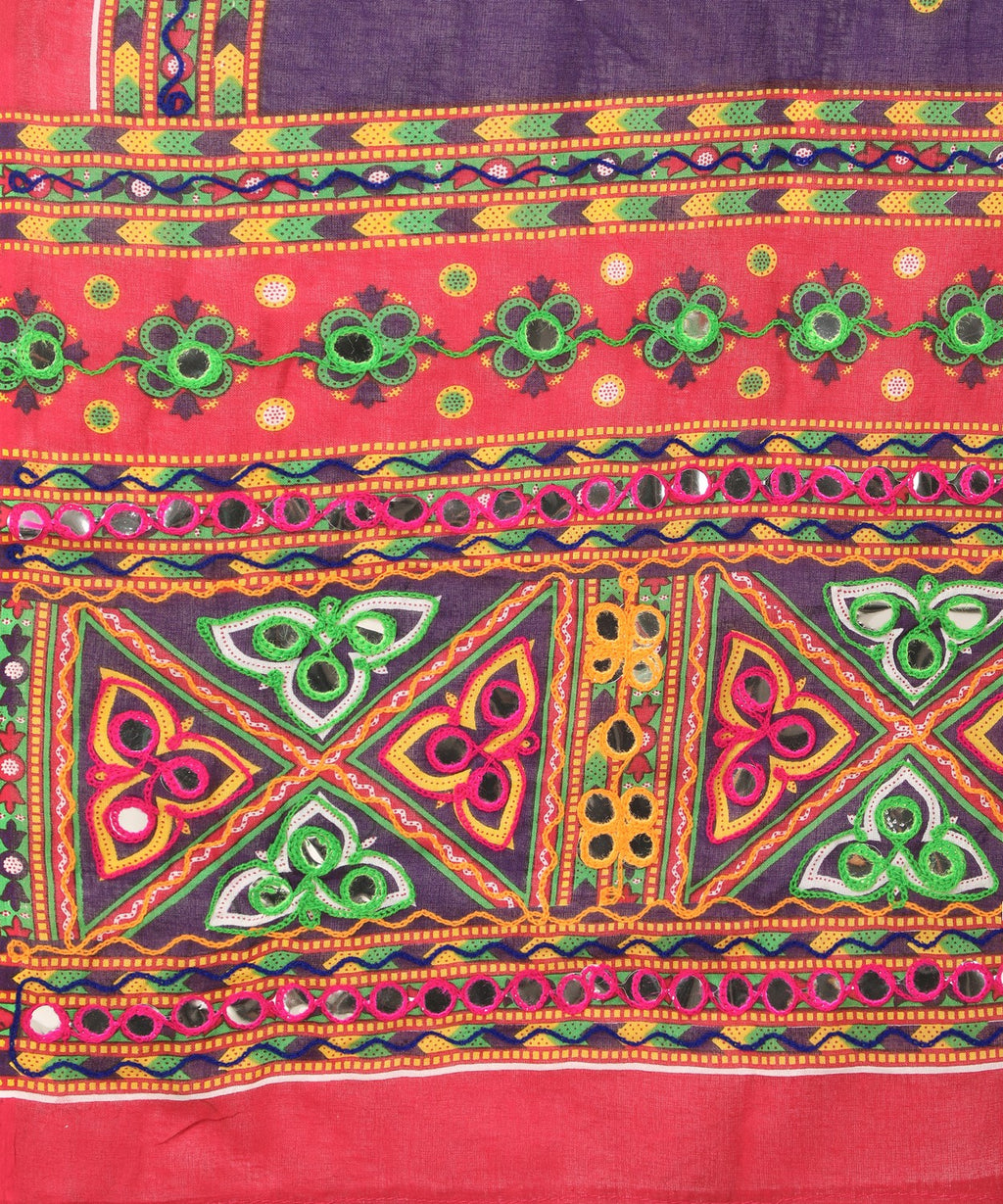 Banjara India Cotton Long Flair Aari Embroidery Kutch Work (Lehenga Choli) Chaniya Choli Set with Dupatta--Temple-05