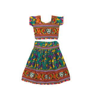 Kutchi Embroidered Cotton Chaniya Choli Set For Girls (CC-TGL) - Green