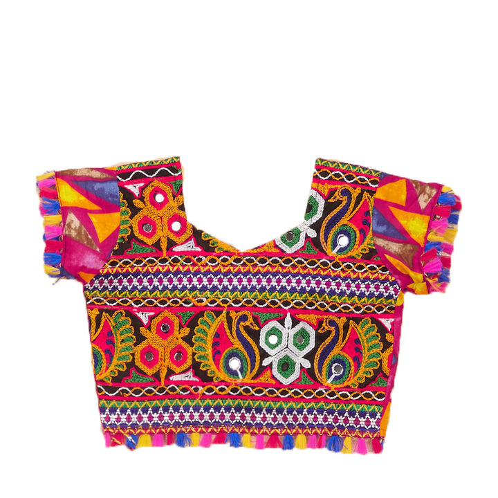 Kutchi Embroidered Cotton Chaniya Choli Set For Girls (CC-TGL) - Pink