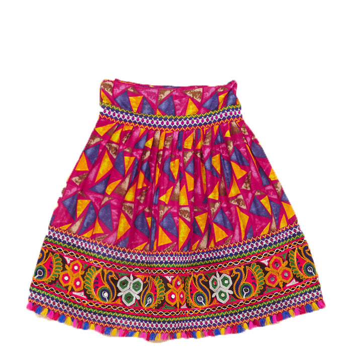 Kutchi Embroidered Cotton Chaniya Choli Set For Girls (CC-TGL) - Pink