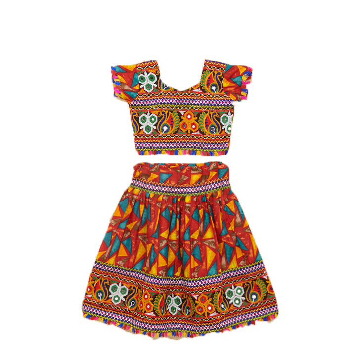 Kutchi Embroidered Cotton Chaniya Choli Set For Girls (CC-TGL) - Red