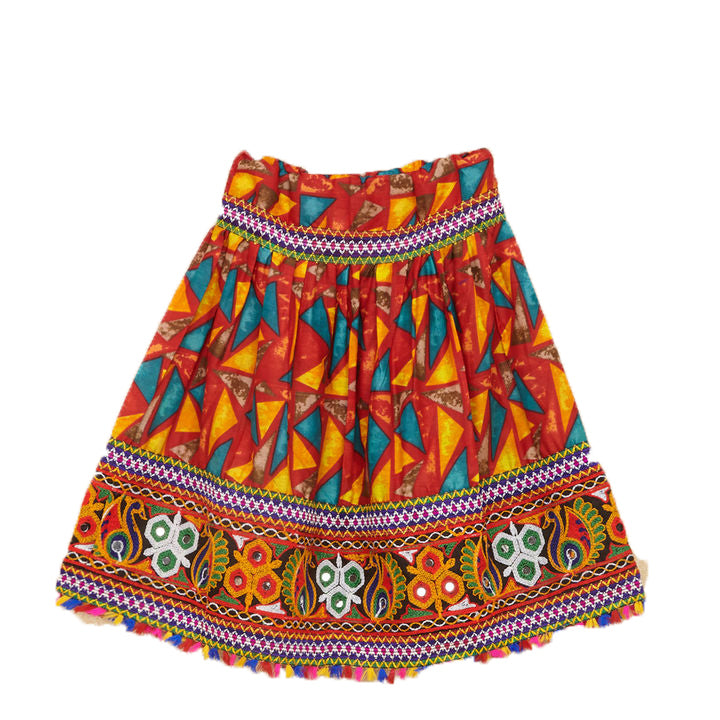 Kutchi Embroidered Cotton Chaniya Choli Set For Girls (CC-TGL) - Red