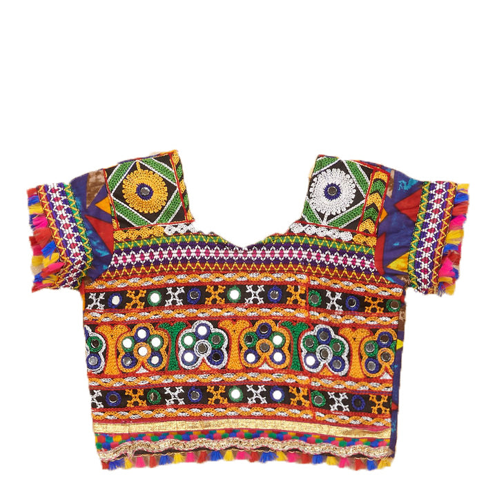Kutchi Embroidered Cotton Chaniya Choli Set For Girls (CC-TGL) - Blue + Dupatta