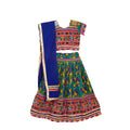 Kutchi Embroidered Cotton Chaniya Choli Set For Girls (CC-TGL) - Green + Dupatta