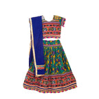 Kutchi Embroidered Cotton Chaniya Choli Set For Girls (CC-TGL) - Green + Dupatta