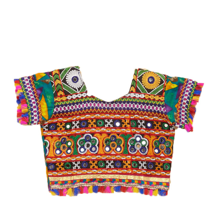 Kutchi Embroidered Cotton Chaniya Choli Set For Girls (CC-TGL) - Green + Dupatta