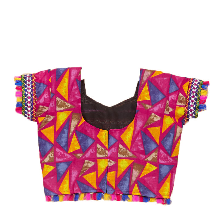 Kutchi Embroidered Cotton Chaniya Choli Set For Girls (CC-TGL) - Pink + Dupatta